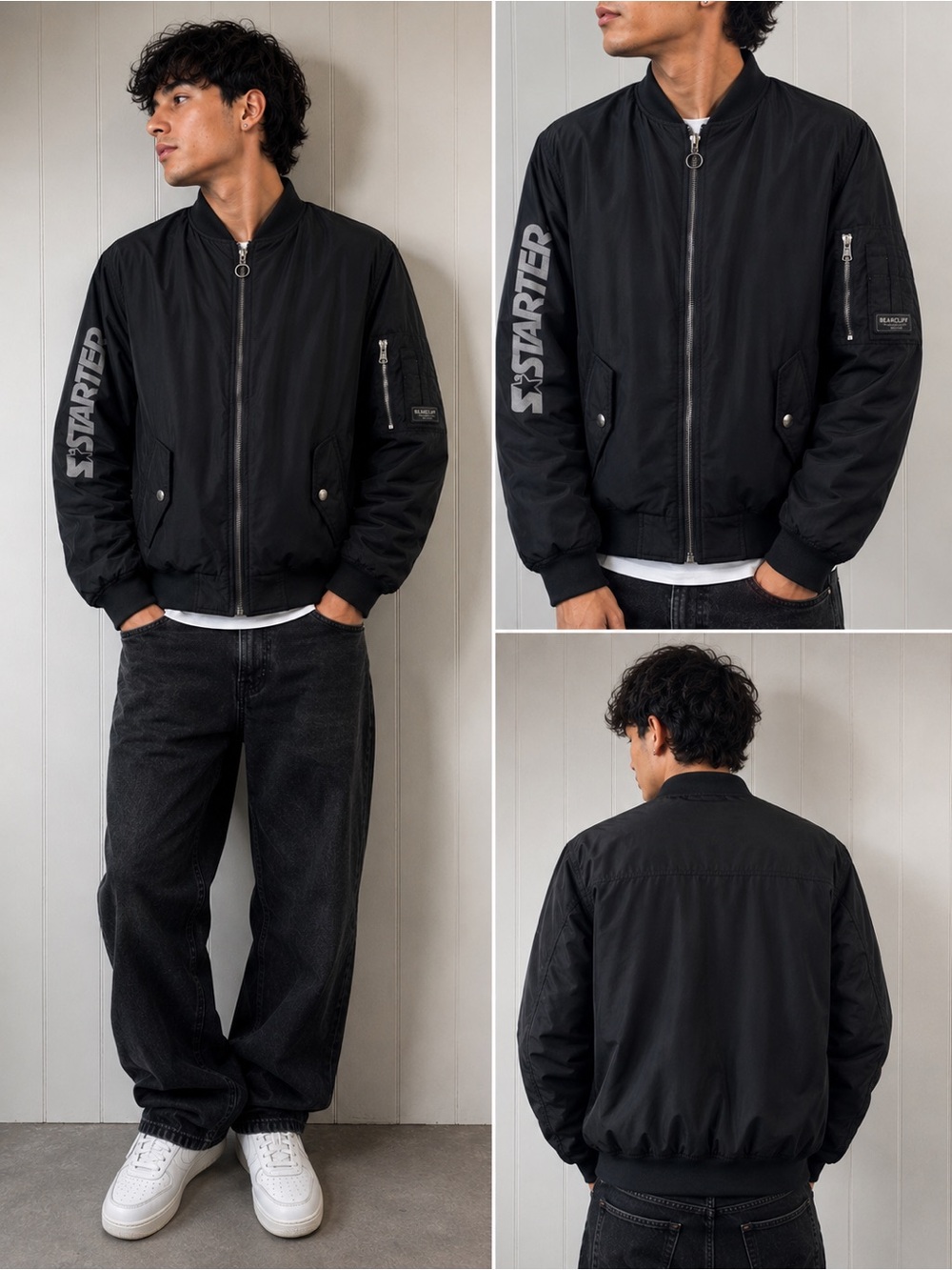 Bearcliff Starter Style Black Quilted Bomber Jacket Men’s Medium